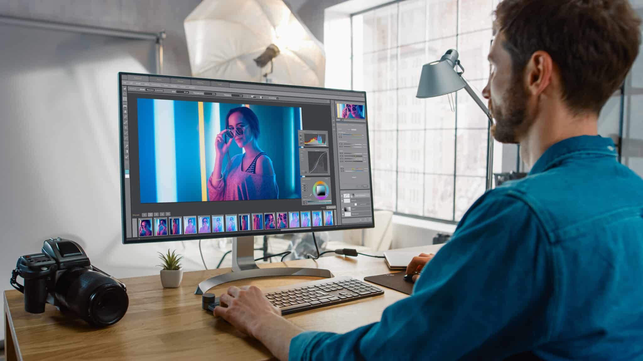 photographer uses photo-editing software